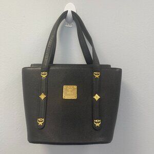 MCM Black Leather Studded Bucket Tote in Black - Preowned